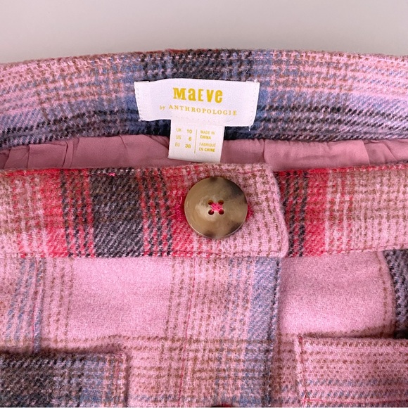 Anthropologie | Maeve Fringed Midi Skirt Plaid Pink Buttondown Christmas New 6 - Picture 13 of 15